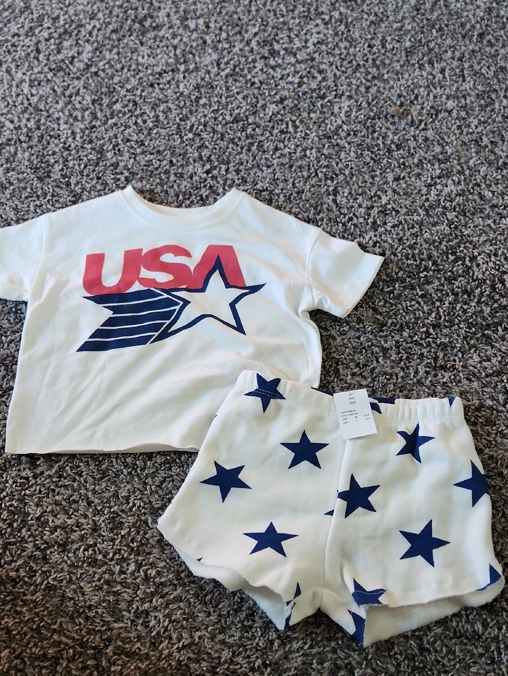 Kids USA Star Print Matching Set - White & Navy